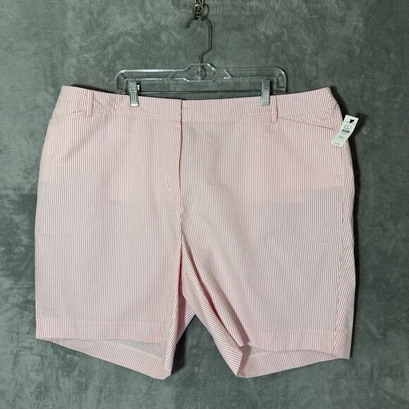 NWT Talbots Womens Perfect Shorts Sz 24W Pink Seersucker Stripe Elastic Waist - Picture 1 of 10